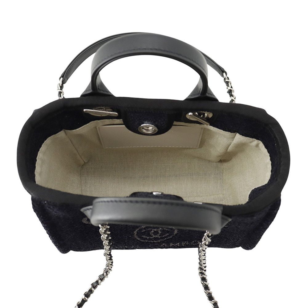 Chanel Tote Bag Deauville Line Mini Logo Glitter Tweed Leather Black — view 6
