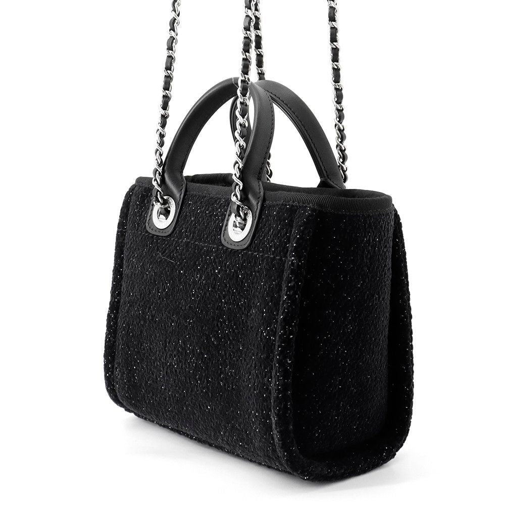 Chanel Tote Bag Deauville Line Mini Logo Glitter Tweed Leather Black — view 2