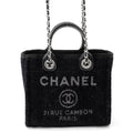 Chanel Tote Bag Deauville Line Mini Logo Glitter Tweed Leather Black