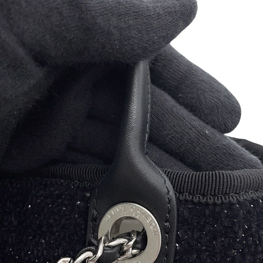 Chanel Tote Bag Deauville Line Mini Logo Glitter Tweed Leather Black — view 7
