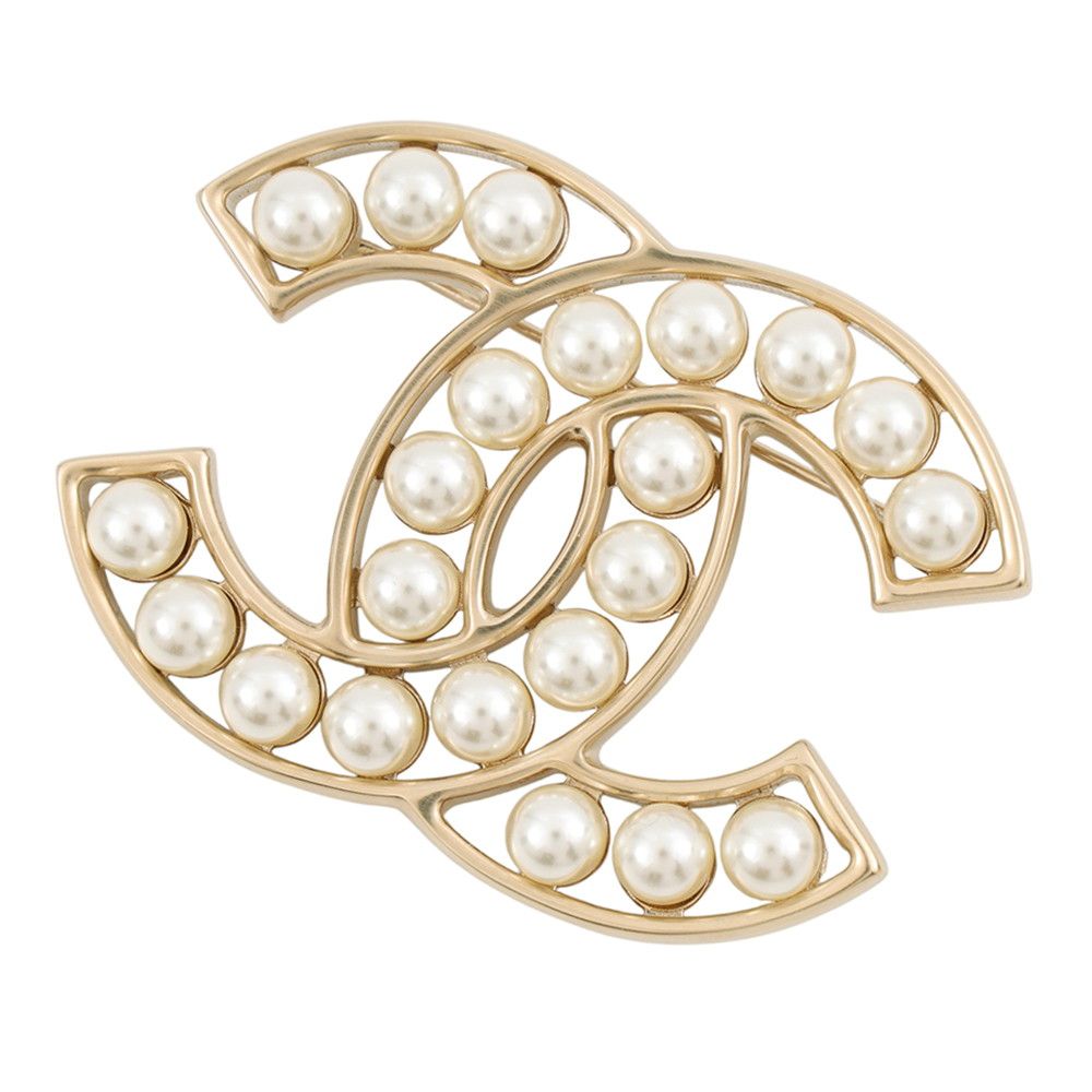 Chanel Brooch CC Logo Metal Faux Pearl