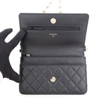 Chanel Pearl Chain Wallet Quilted CC Logo Lambskin Black Shoulder Bag — view 5