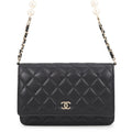 Chanel Pearl Chain Wallet Quilted CC Logo Lambskin Black Shoulder Bag