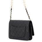 Chanel Pearl Chain Wallet Quilted CC Logo Lambskin Black Shoulder Bag — view 2