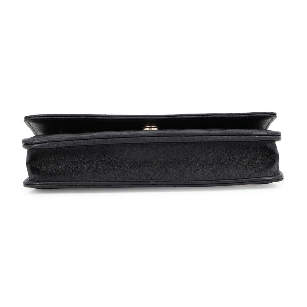 Chanel Pearl Chain Wallet Quilted CC Logo Lambskin Black Shoulder Bag — view 3