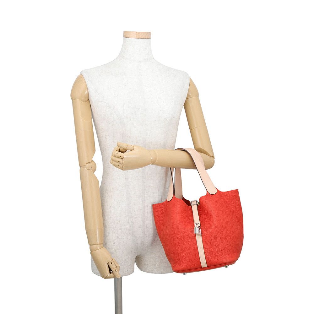 Hermes Picotin Lock PM Touch Rouge Tomato Rose Eglantine Silver Taurillon — view 4
