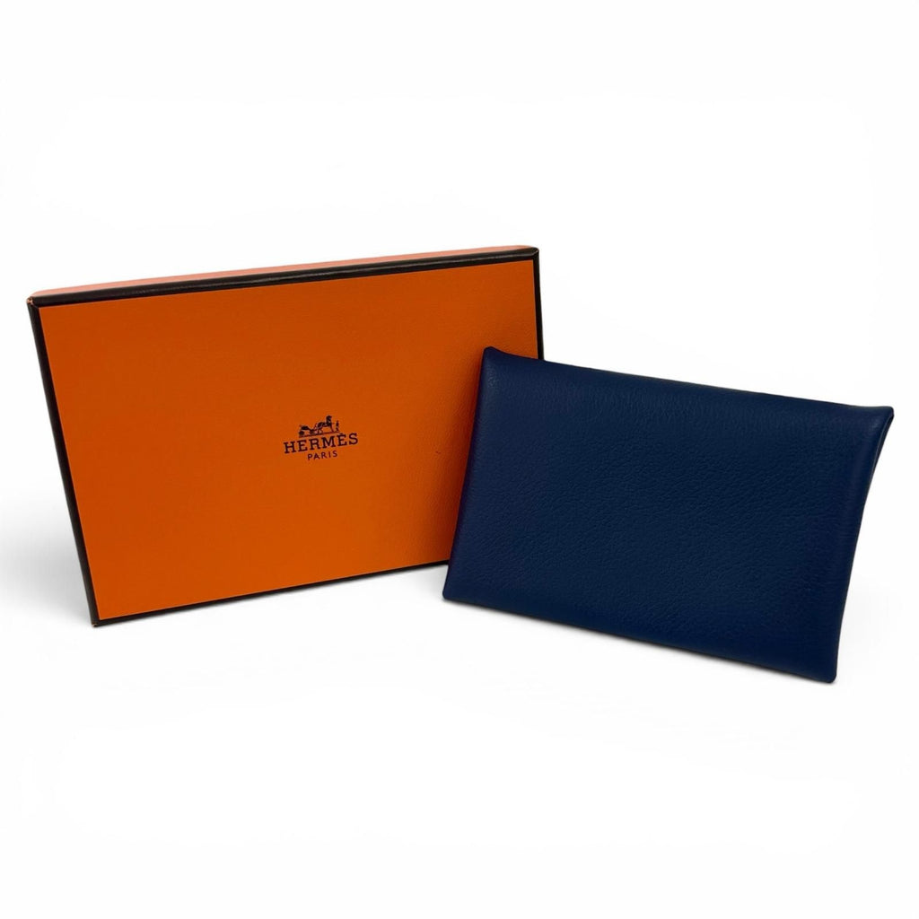 Hermes Calvi Duo Compact Evercolor Verso Card Case Coin Purse Blue — view 2