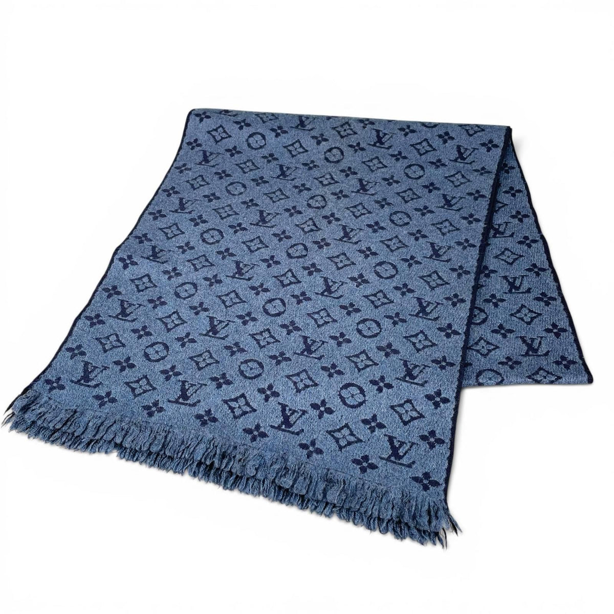 Louis Vuitton Echarpe Monogram Classic Wool 100% Scarf Blue Marine