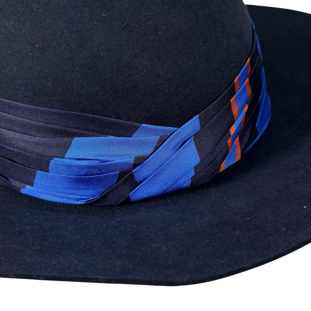 Hermes Wool Silk Scarf Ribbon Rabbit Felt Hat Navy 58 — view 8