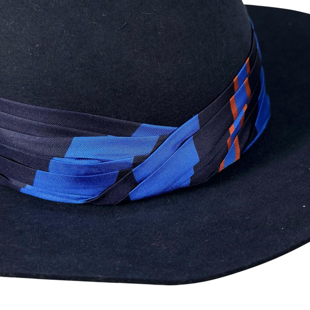 Hermes Wool Silk Scarf Ribbon Rabbit Felt Hat Navy 58 — view 8