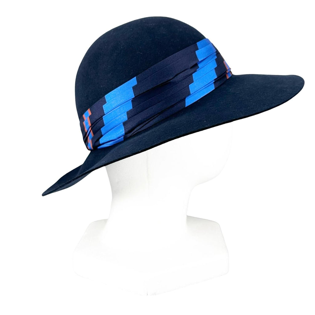 Hermes Wool Silk Scarf Ribbon Rabbit Felt Hat Navy 58 — view 6