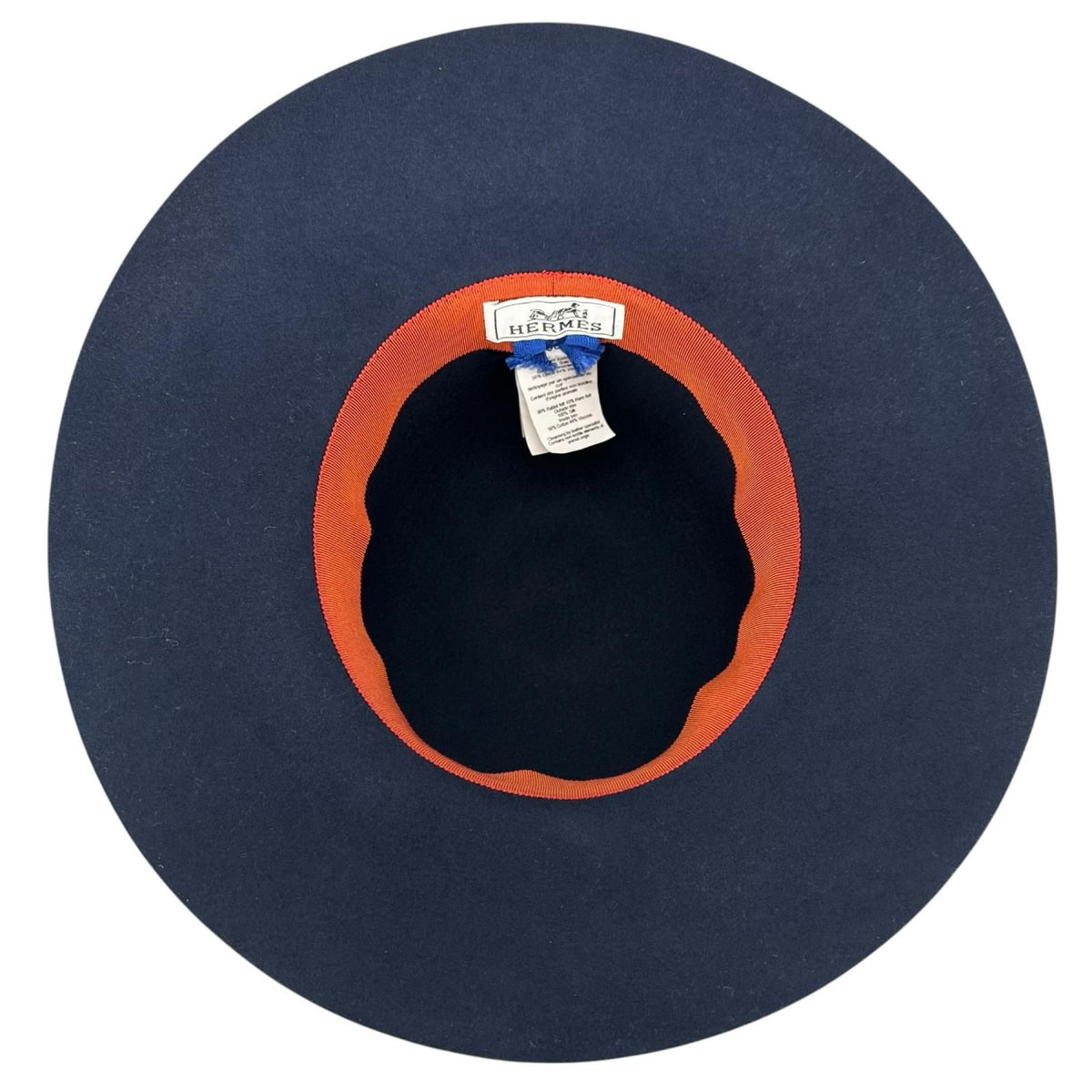 Hermes Wool Silk Scarf Ribbon Rabbit Felt Hat Navy 58 — view 7
