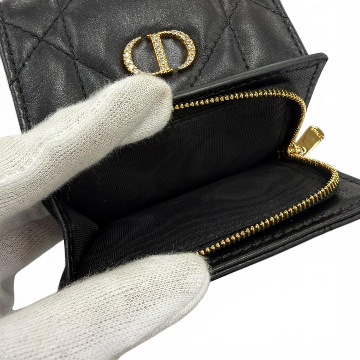 Dior Caro Hibiscus Crystal Wallet Leather Rhinestone Black — view 7