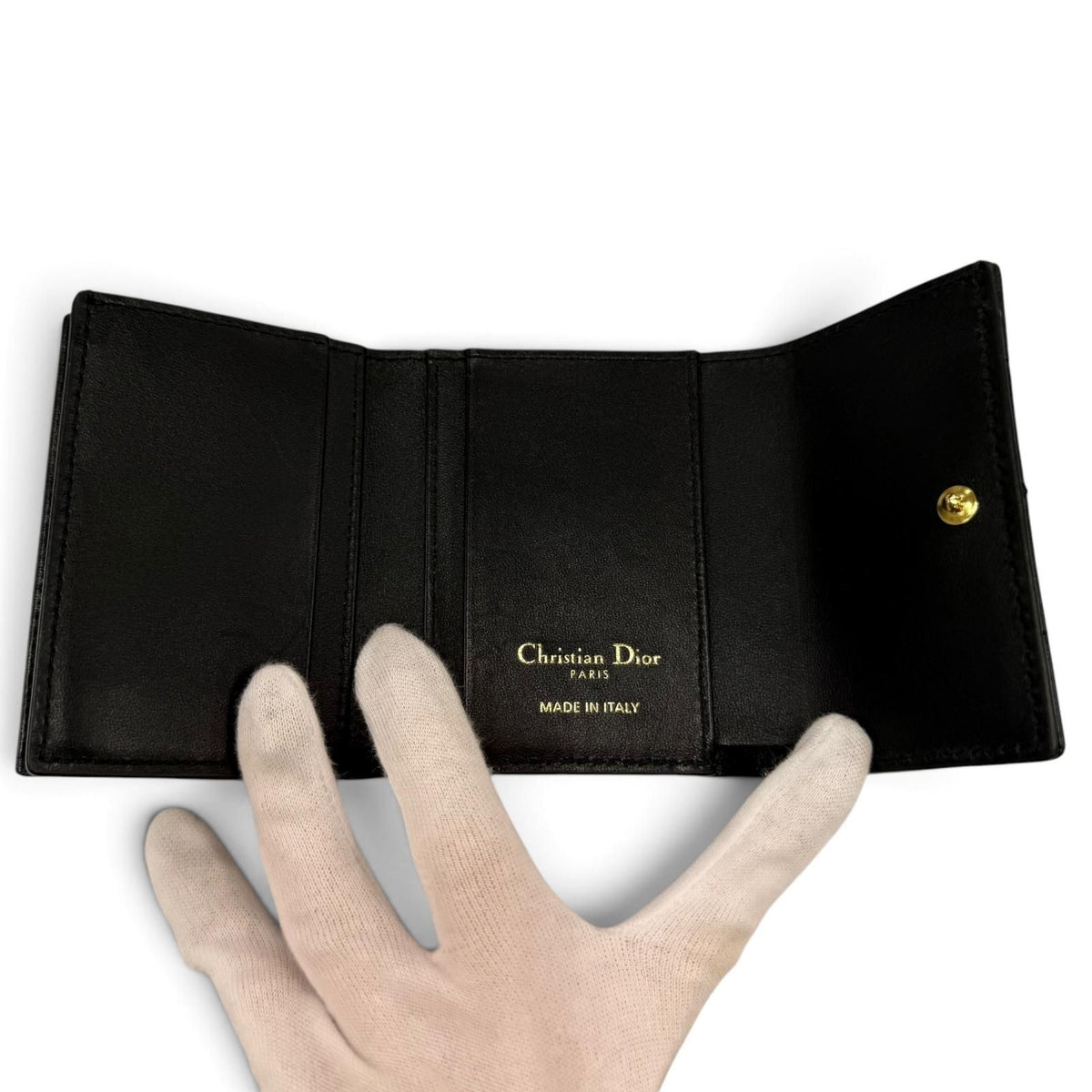 Dior Caro Hibiscus Crystal Wallet Leather Rhinestone Black — view 6