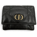 Dior Caro Hibiscus Crystal Wallet Leather Rhinestone Black