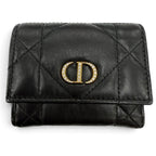 Dior Caro Hibiscus Crystal Wallet Leather Rhinestone Black
