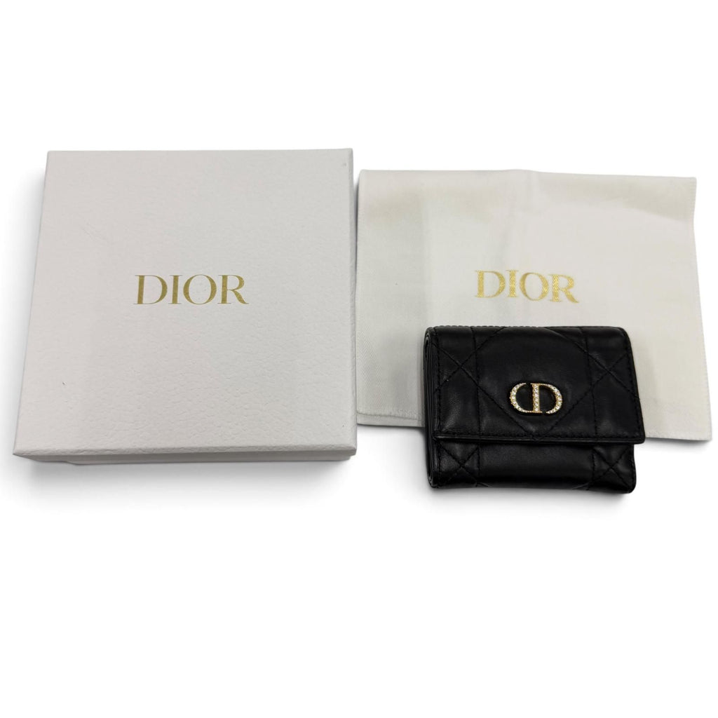 Dior Caro Hibiscus Crystal Wallet Leather Rhinestone Black — view 2