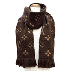 Louis Vuitton Logomania Scarf Shine Wool Silk Brown Monogram Fringe — view 2