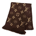Louis Vuitton Logomania Scarf Shine Wool Silk Brown Monogram Fringe