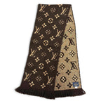 Louis Vuitton Logomania Scarf Shine Wool Silk Brown Monogram Fringe — view 3