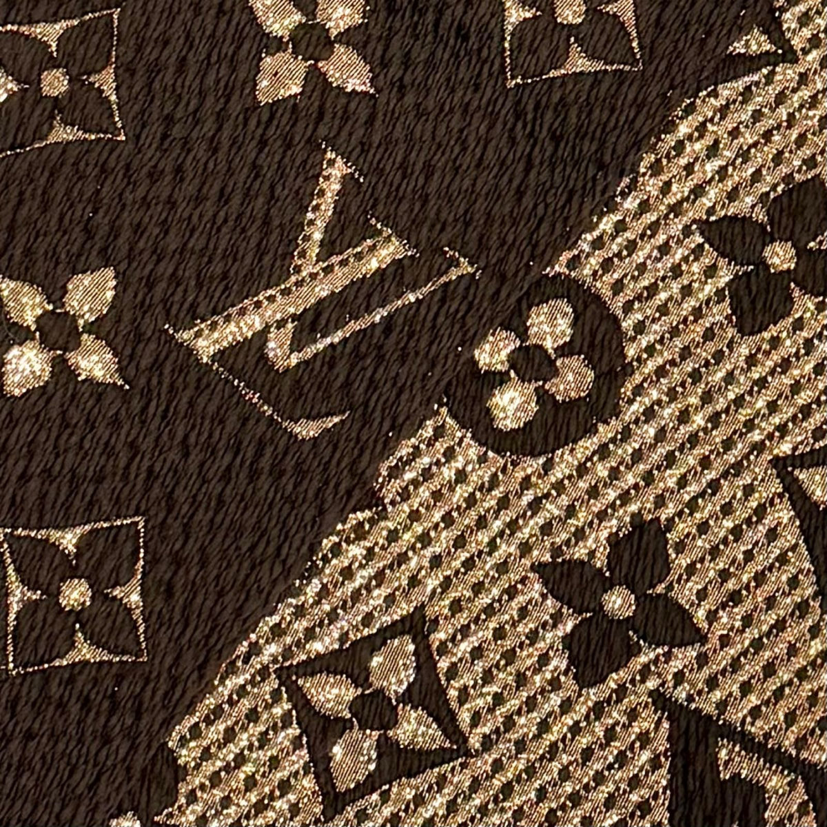 Louis Vuitton Logomania Scarf Shine Wool Silk Brown Monogram Fringe — view 4
