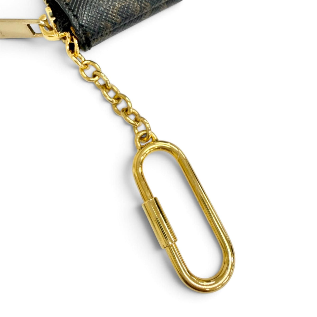 Celine Triomphe Canvas Macadam Pattern Key with Chain Zip Coin Purse Brown Gold — view 6