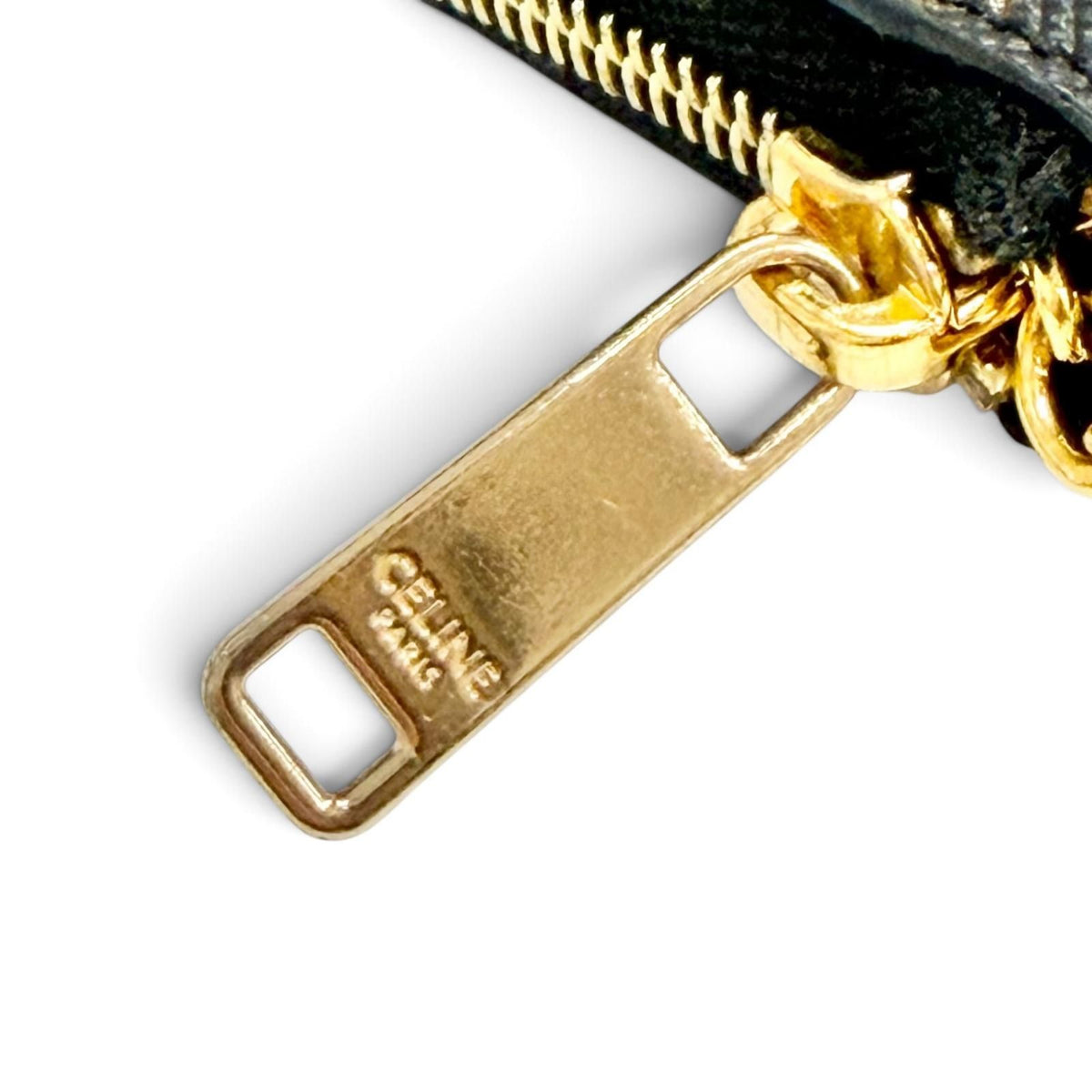 Celine Triomphe Canvas Macadam Pattern Key with Chain Zip Coin Purse Brown Gold — view 7