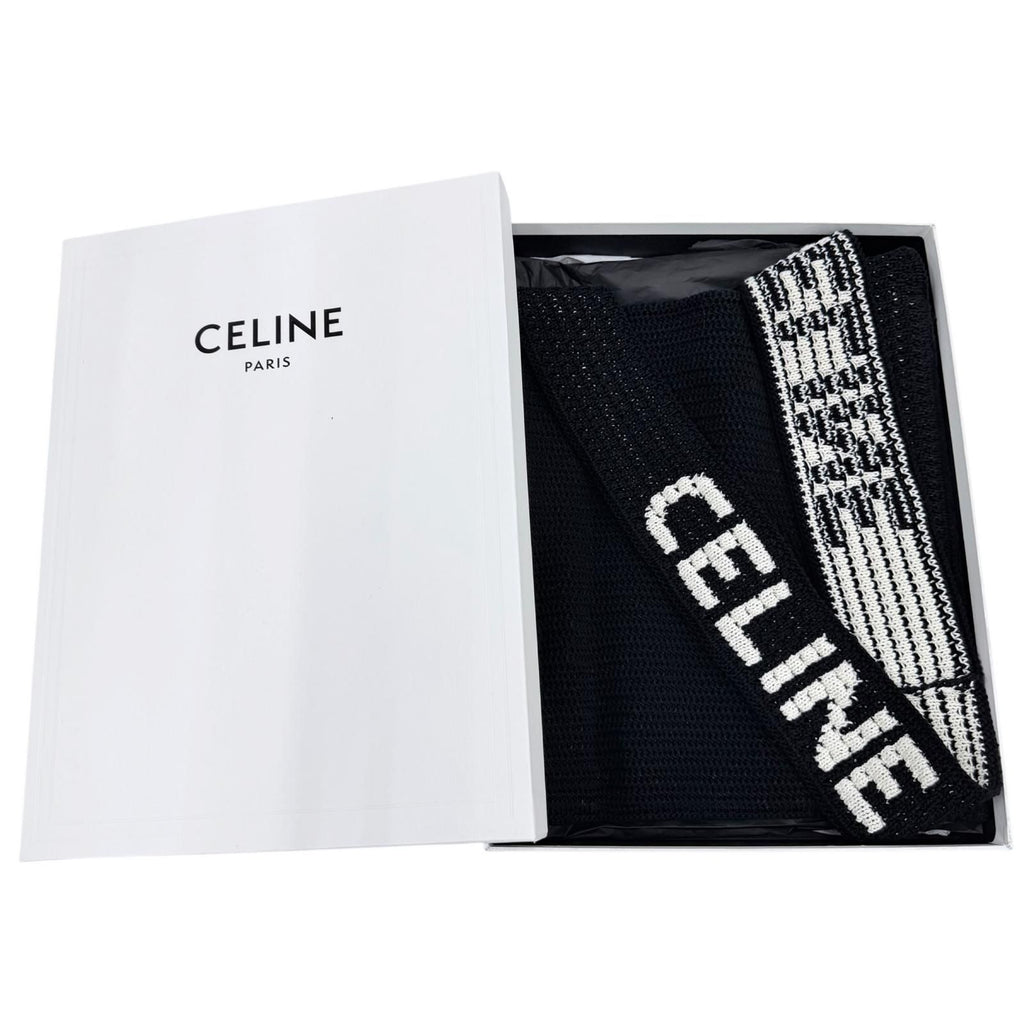 Celine Clochette Knit Shoulder Bag Cotton Logo Embroidery Black White — view 2