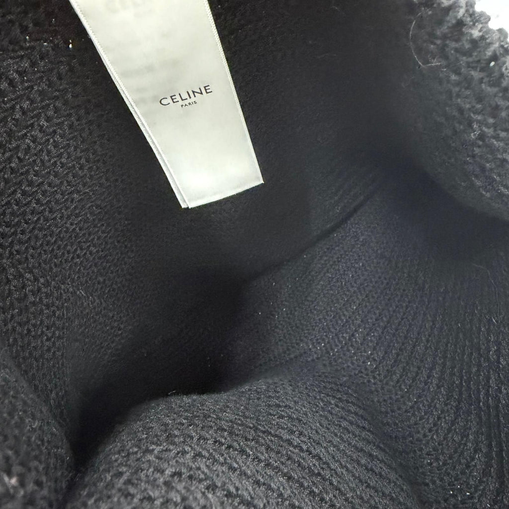 Celine Clochette Knit Shoulder Bag Cotton Logo Embroidery Black White — view 7