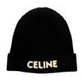 Celine Wool 100% Logo Knit Cap Beanie Black TU Hat