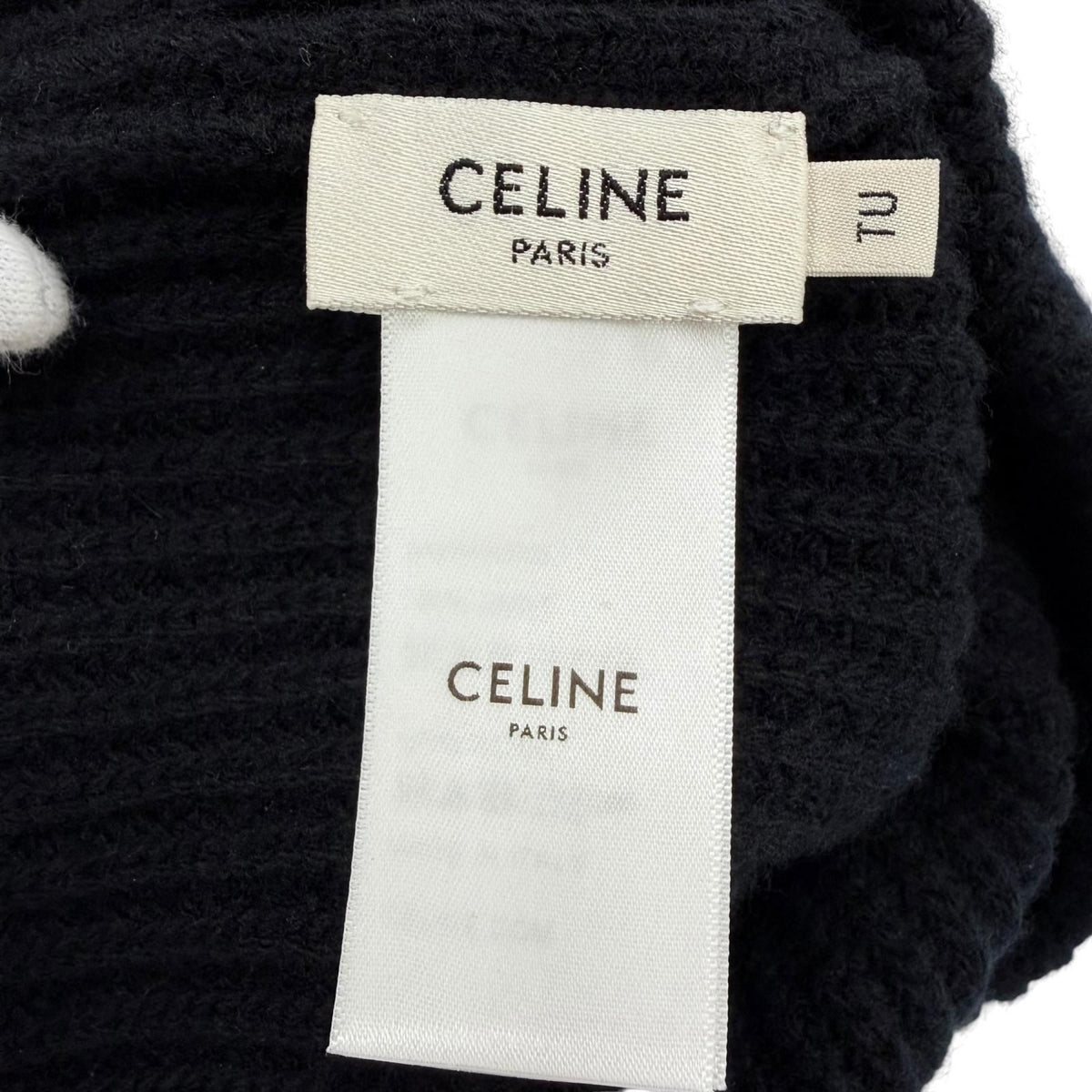 Celine Wool 100% Logo Knit Cap Beanie Black TU Hat — view 8