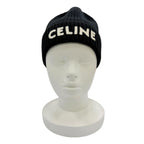 Celine Wool 100% Logo Knit Cap Beanie Black TU Hat — view 3