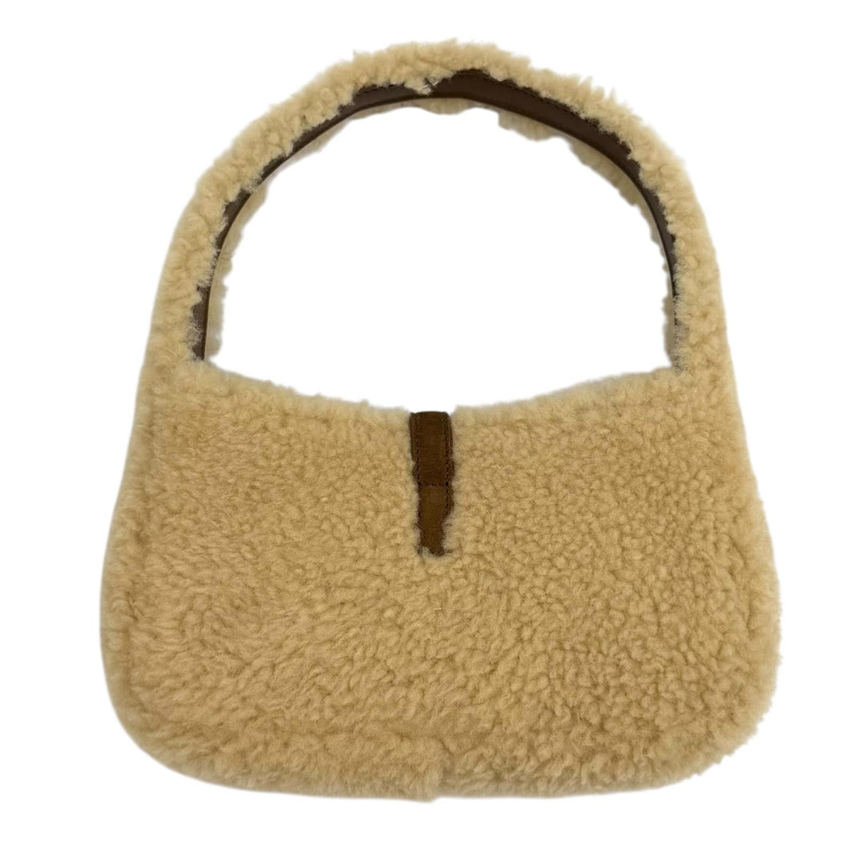 Saint Laurent Paris le 5 7 Shearling Suede Leather Mini Hobo Fleece — view 3
