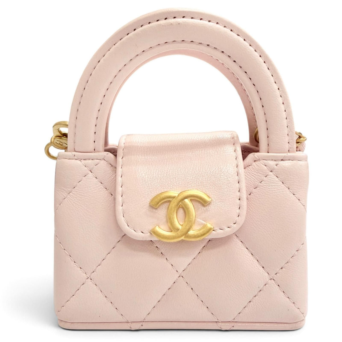 Chanel CC Logo Mini Kelly Micro Quilted Leather Bag Charm Pink