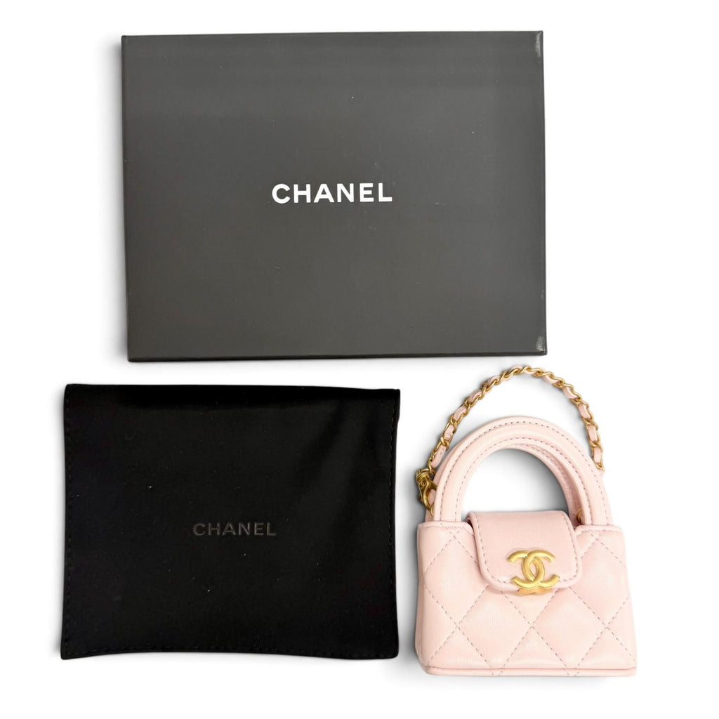 Chanel CC Logo Mini Kelly Micro Quilted Leather Bag Charm Pink — view 2