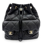 Chanel Quilted CC Logo Two Pocket Calfskin Backpack Black Gold