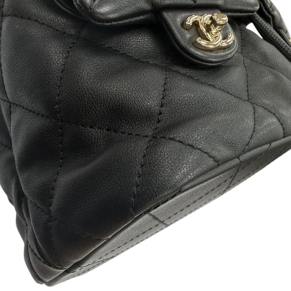 Chanel Quilted CC Logo Two Pocket Calfskin Backpack Black Gold — view 8