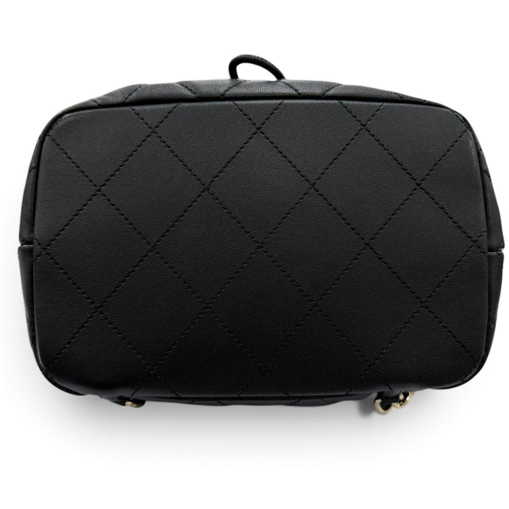 Chanel Quilted CC Logo Two Pocket Calfskin Backpack Black Gold — view 6