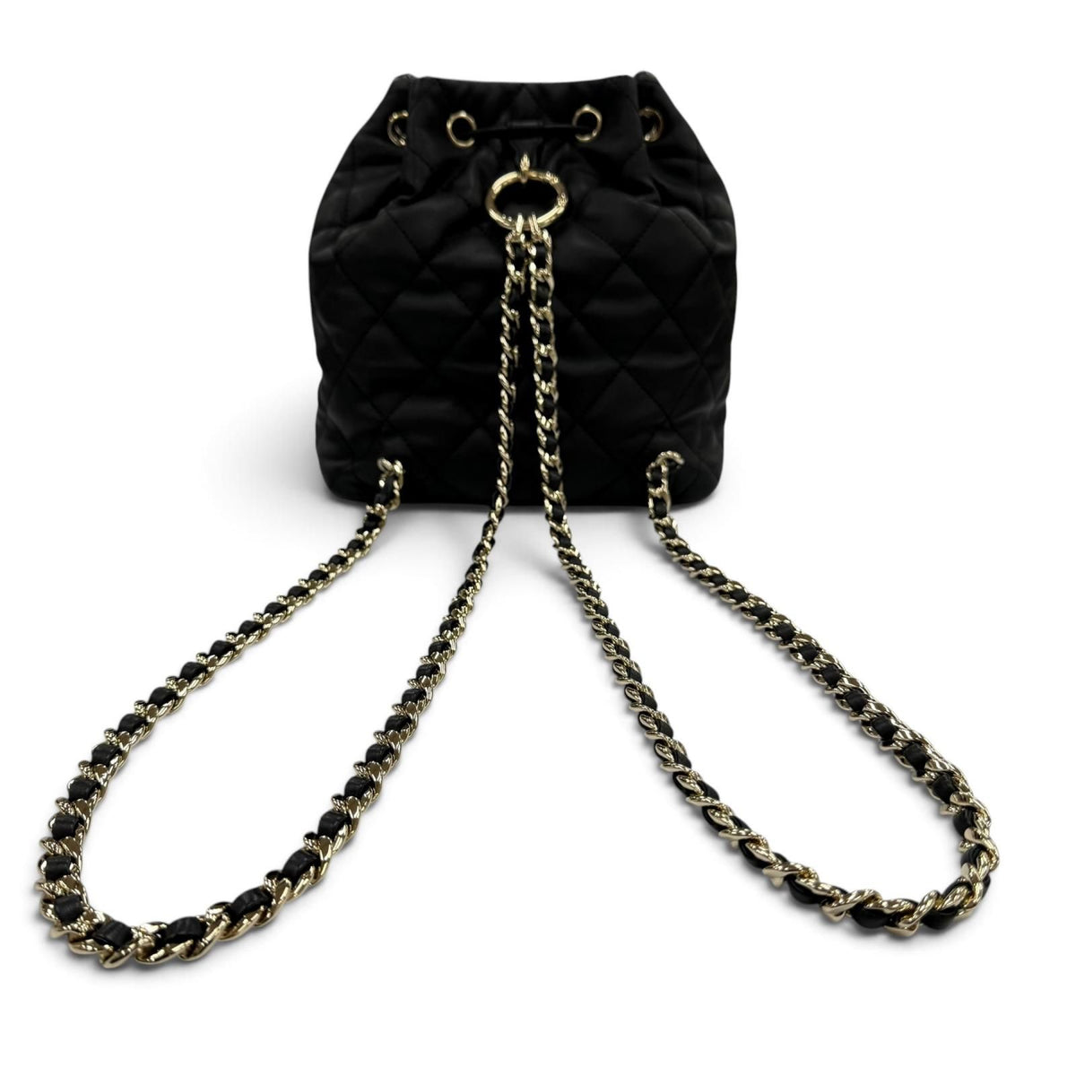 Chanel Quilted CC Logo Two Pocket Calfskin Backpack Black Gold — view 4