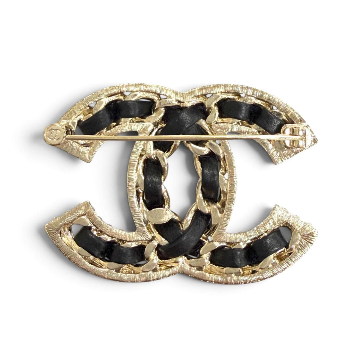 Chanel CC Logo Lambskin Rhinestone Strass Brooch Black Gold — view 2