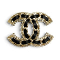 Chanel CC Logo Lambskin Rhinestone Strass Brooch Black Gold