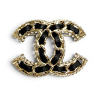 Chanel CC Logo Lambskin Rhinestone Strass Brooch Black Gold