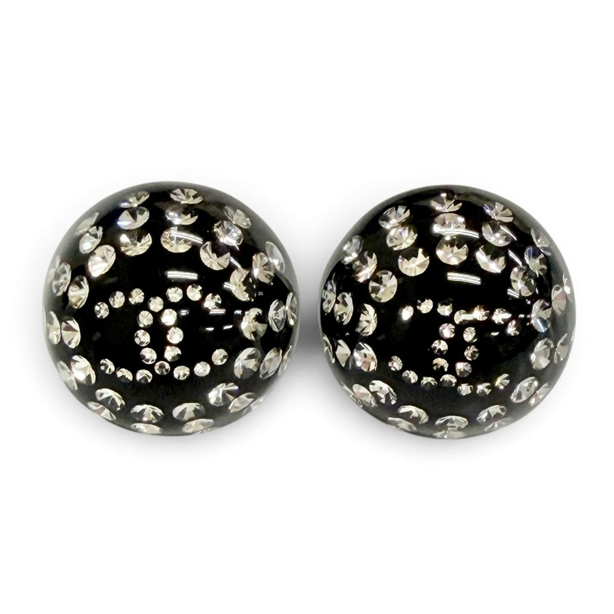 Chanel CC Logo Crystal Rhinestone Monotone Stud Earrings Black