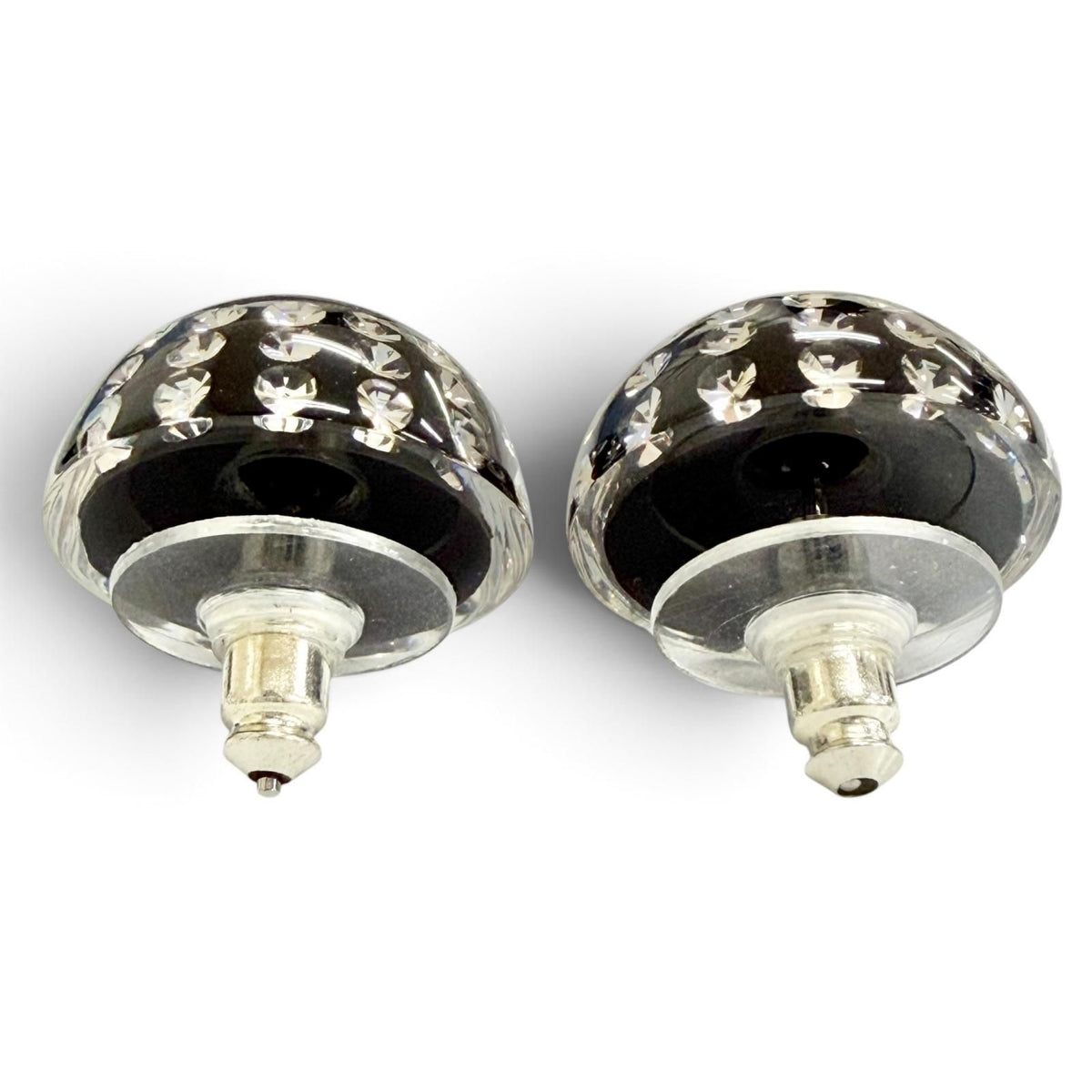Chanel CC Logo Crystal Rhinestone Monotone Stud Earrings Black — view 3