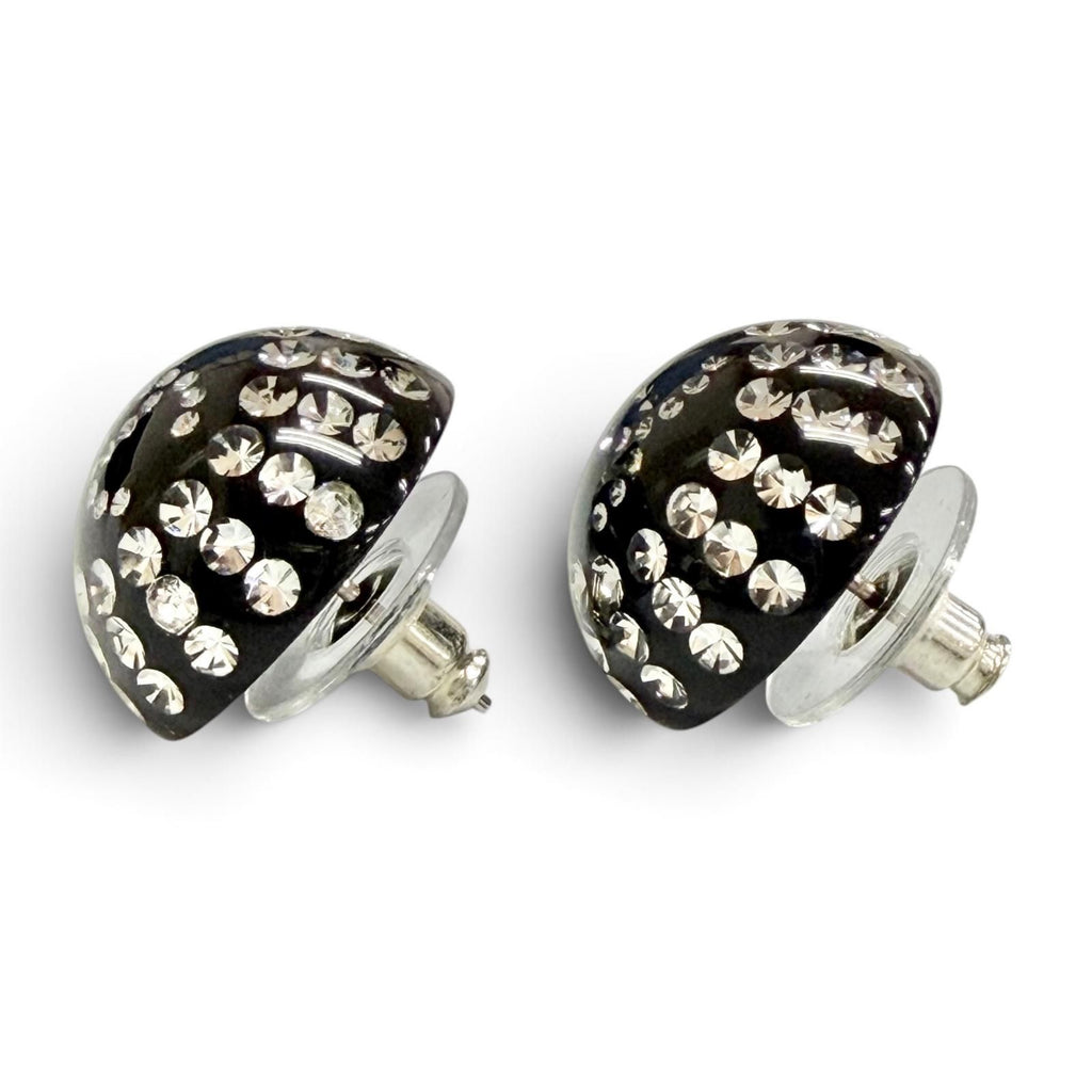 Chanel CC Logo Crystal Rhinestone Monotone Stud Earrings Black — view 4