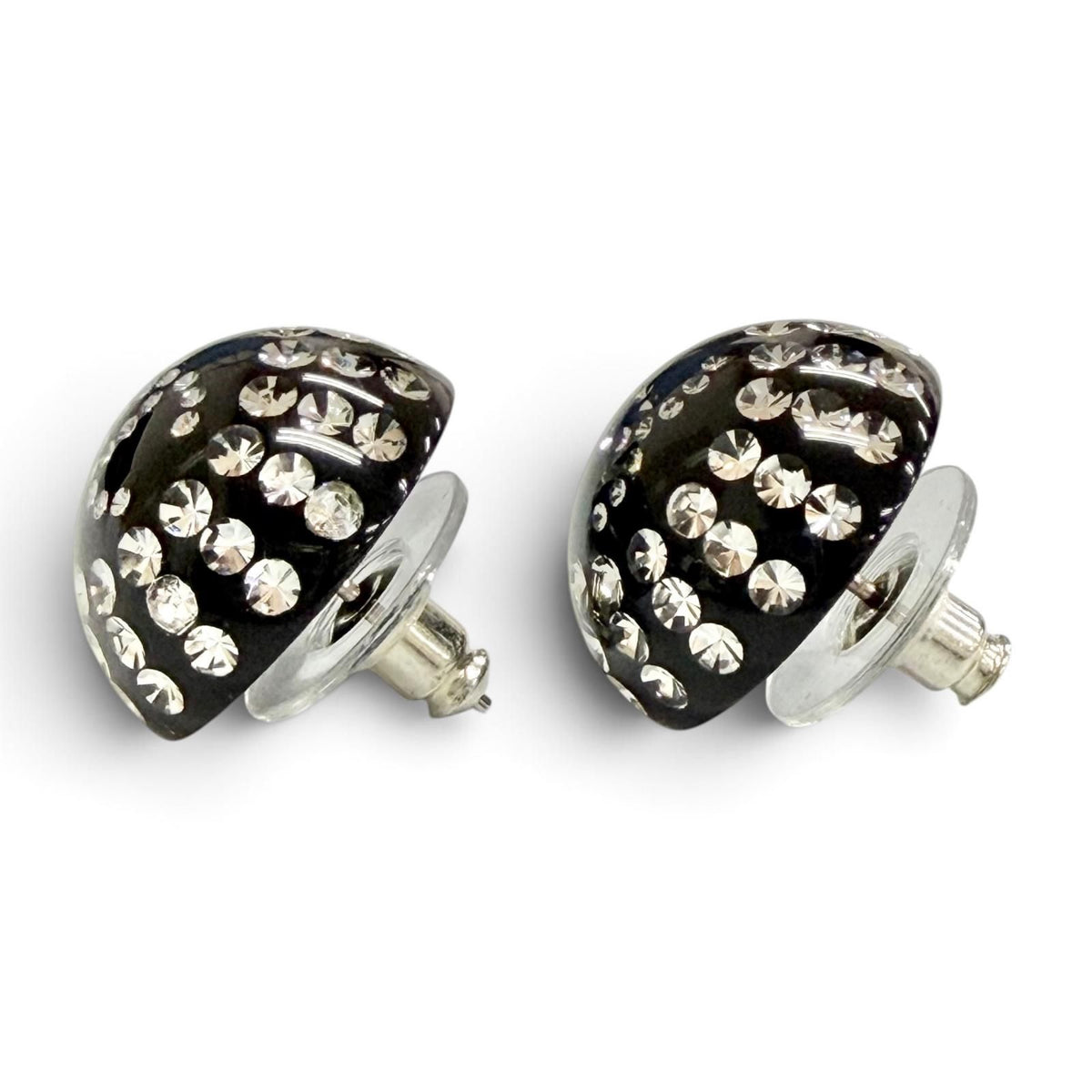 Chanel CC Logo Crystal Rhinestone Monotone Stud Earrings Black — view 4