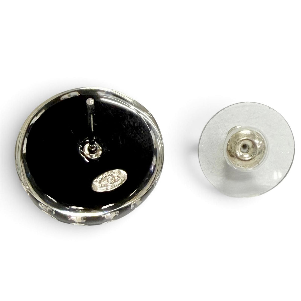 Chanel CC Logo Crystal Rhinestone Monotone Stud Earrings Black — view 5