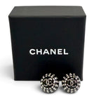 Chanel CC Logo Crystal Rhinestone Monotone Stud Earrings Black — view 2