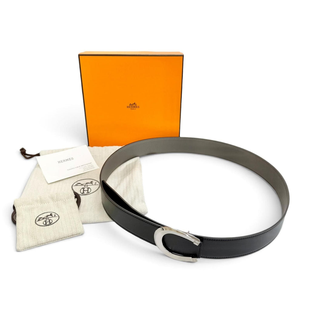 Hermes Rack Veau Epsom Odyssey Silver Reversible Belt — view 2