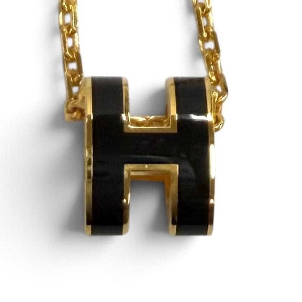 Hermes Pendant Mini Pop H Necklace Black Gold